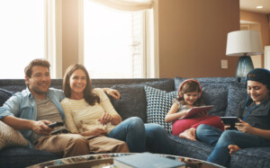family watching tv