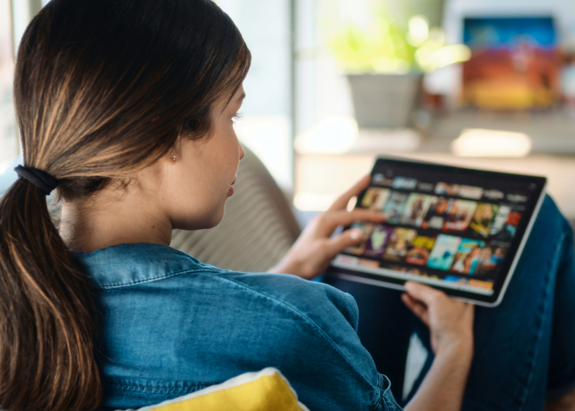 woman-streaming-tv woman streaming tv